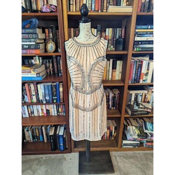 VENUS retro 20s beaded cocktail dress pink sz large nwt - Picture 1 of 7